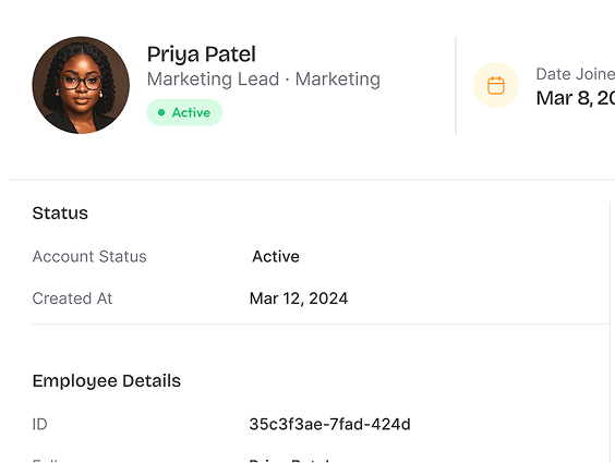 Employee record and status in the ChequeIn dashboard