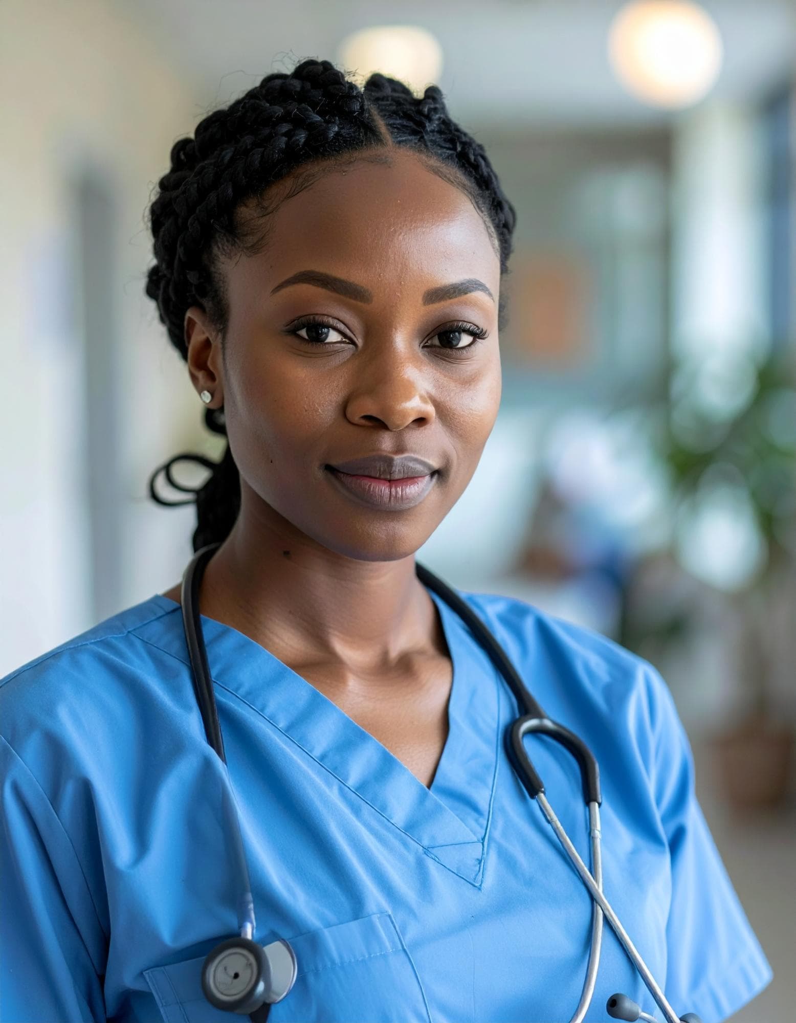A healthcare worker in scrubs