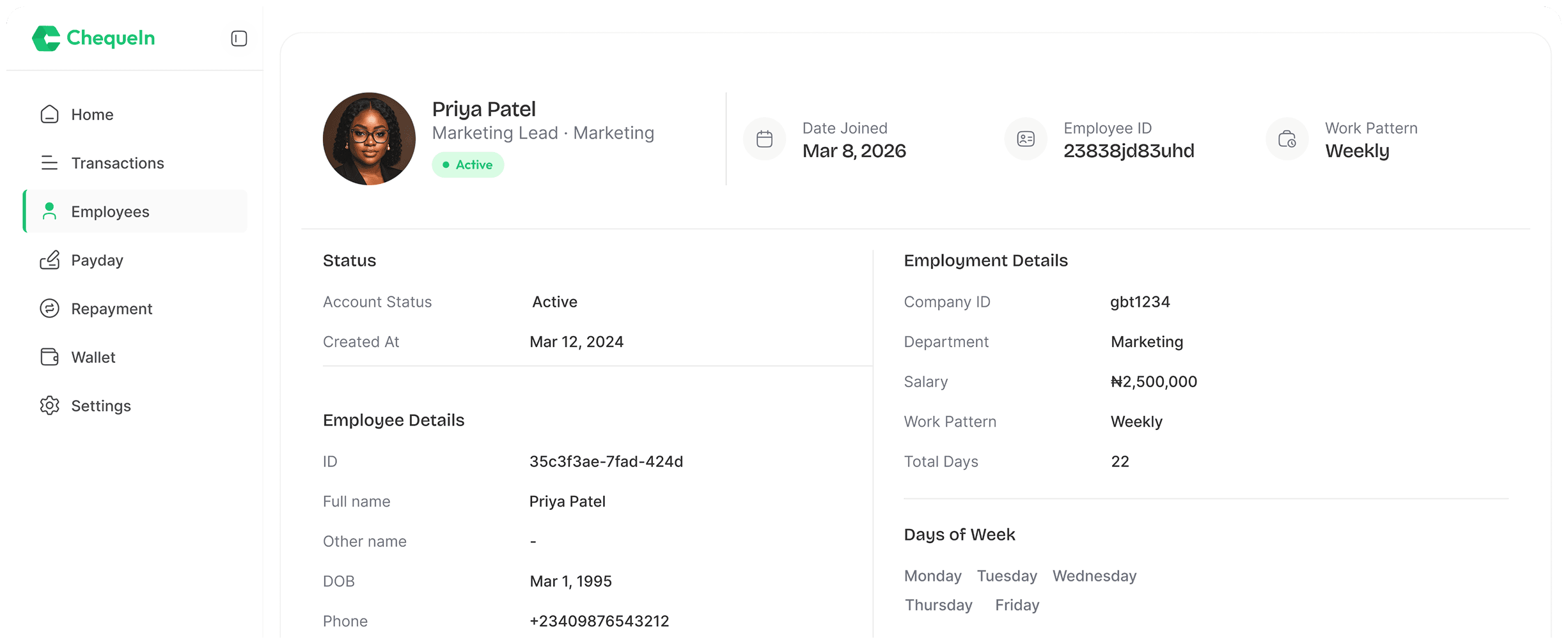 ChequeIn employee management dashboard